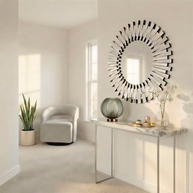 FurnitureboxUK Starburst Modern Round Wall Mirror, Silver, Diameter: 80 cm