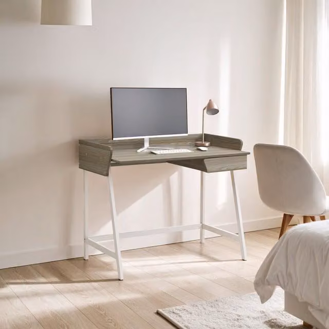 Orsina Minimalist Oak Computer Desk in Grey and White