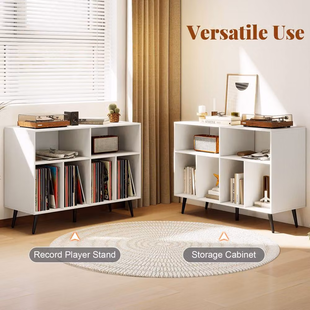 Costway 3-Tier Record Player Stand with Vinyl Storage Shelves in White – 6