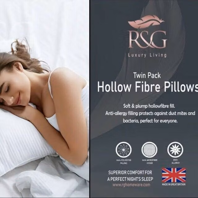 R&G Firm White Hollow Fibre Side Sleeper Pillow for Adults, Pack of 4