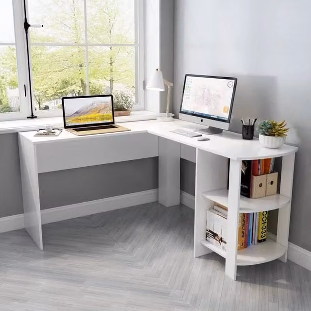 EONLION White L-Shaped Corner Office Desk for Home Office, W: 100 cm, H: 72 cm – 1