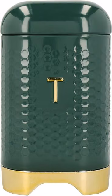 Lovello Tea Container in Green and Gold with Retro Curves and Textured Finish, H x W x D: 19.5 x 11.5 x 11.5 cm – 5