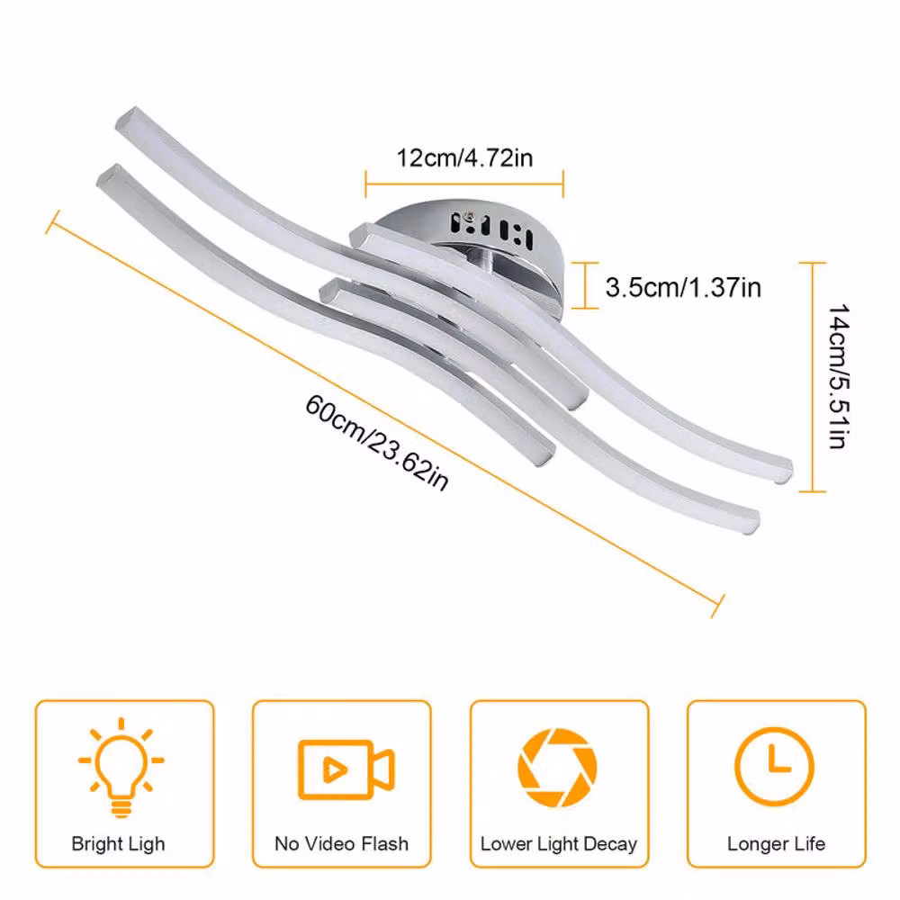COMELY Modern Curved 24W Ceiling Light in Silver with 4500K Cool White Light – 2