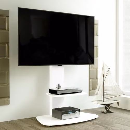 AVF Lucern White TV Floor Stand with Safety Glass Shelves for 65 Inch TVs