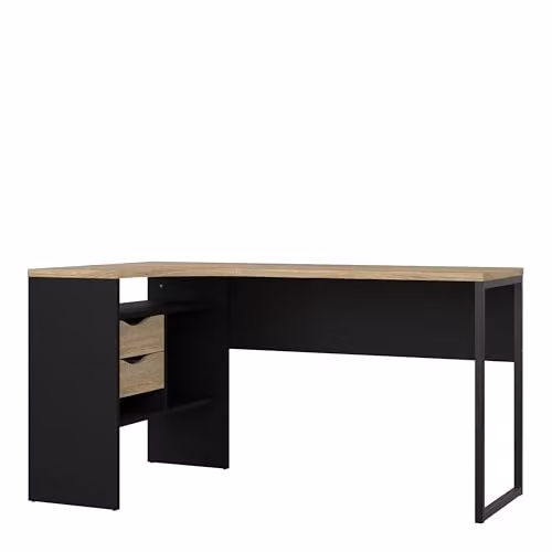Furniture To Go Function Plus Corner Desk with 2 Drawers in Black Matt and Oak, W/D/H: 145.1 x 81.0 x 76.8 cm