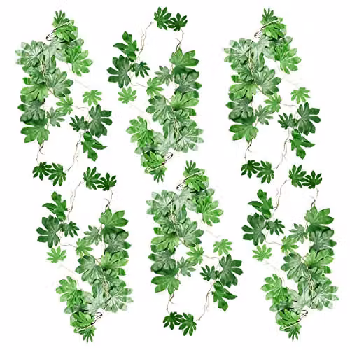 Leaf Design Multipack of 6 Green Artificial Hanging Trailing Aralia Plants, Length: 110 cm – 1