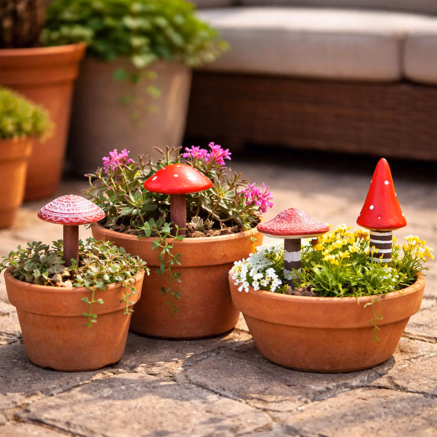 Marco Paul 4pc Red Toadstool Miniature Garden Ornaments Set in Resin – 5
