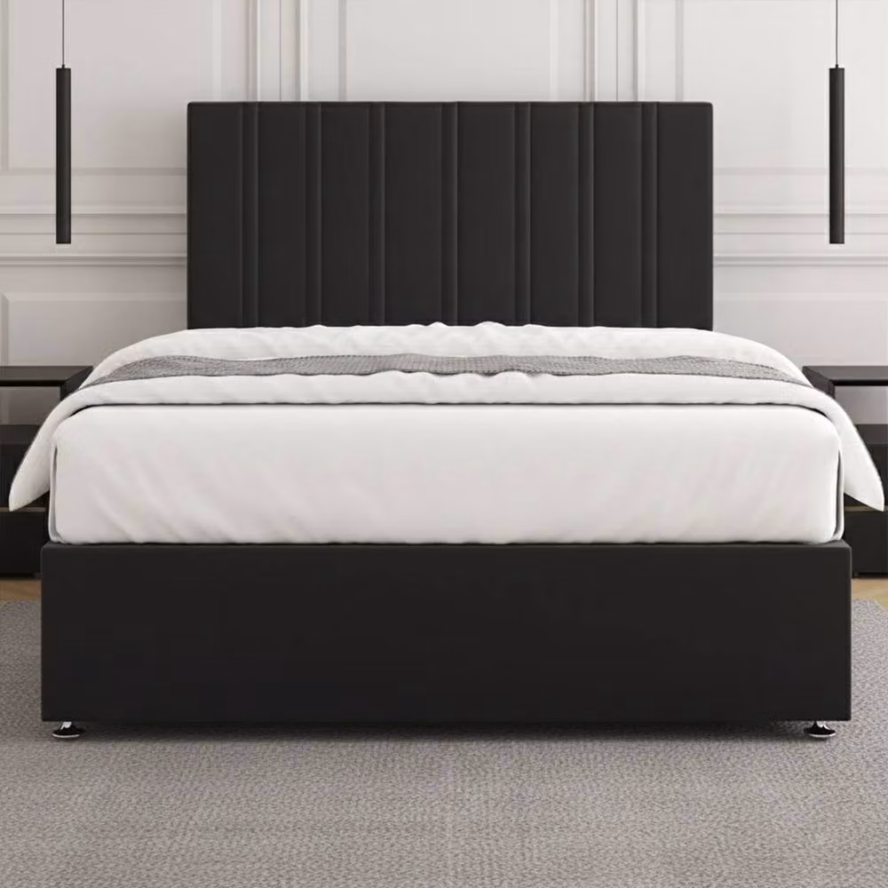 REGIONAL FURNISHINGS Luxury Plush Velvet Divan Bed with 24 inch Headboard in Black, King Size, W/D/H: 180 x 200 cm – 2