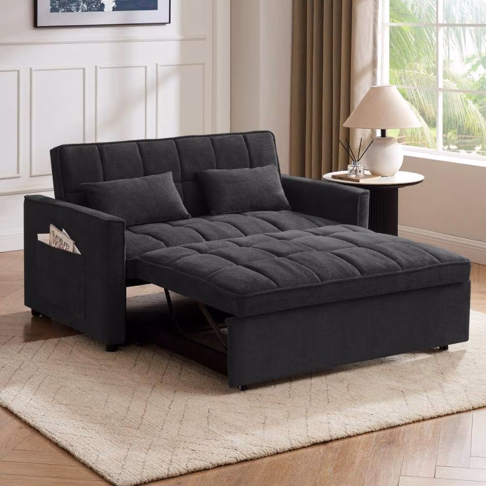 Home Detail Harry Pull-Out Sofa Bed in Charcoal Upholstered Linen Fabric – 2
