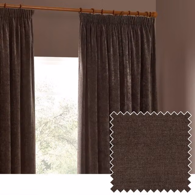 Riva Home Yard Heavy Chenille Velvet Pencil Pleat Curtain Pair in Brown, W/D/H: 117 x 183 cm – 4