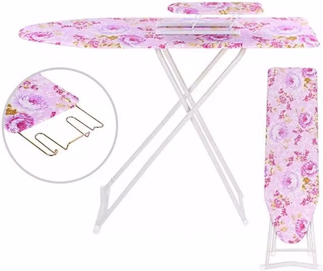 SPETLEK Large Folding Ironing Board with Adjustable Height and Non-Slip Base in Pink