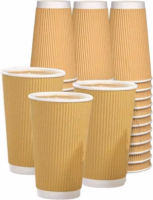 ECONX Brown Kraft Ripple Disposable Paper Coffee Cups, 473 ml, Pack of 100