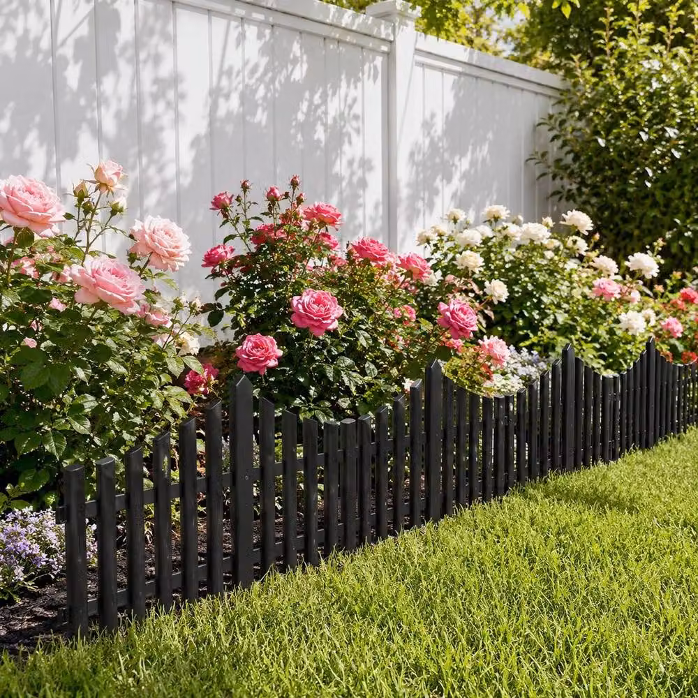 SPETLEK 10 Pack Wood Effect Lawn Border Edge Fence in Black, W: 100 cm, H: 15 cm – 3
