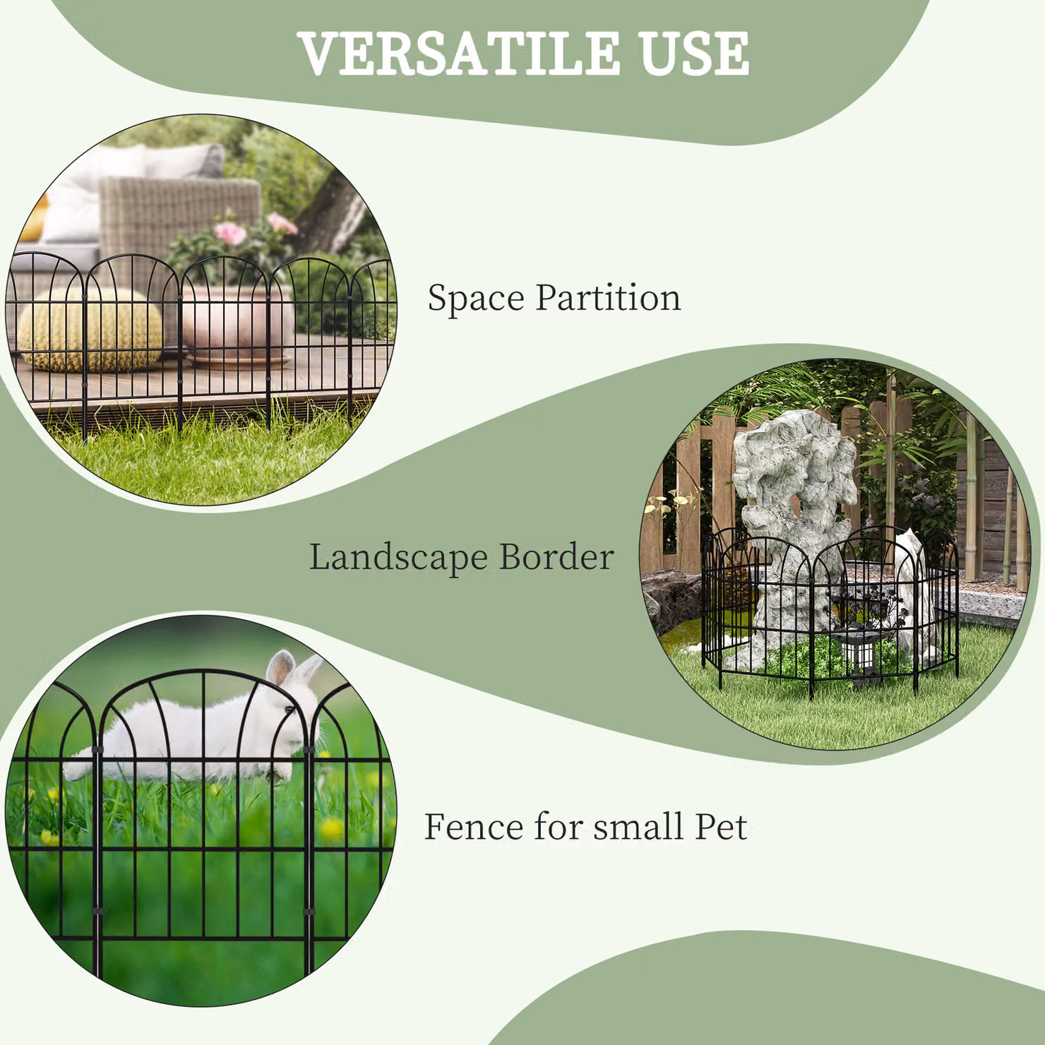 Outsunny Set of 8 Black Powder-Coated Metal Decorative Outdoor Palisade Picket Fence Panels – 4