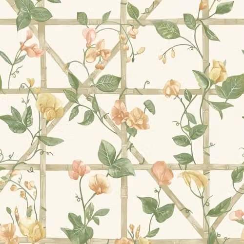 Holden Decor Botany Trailing Floral Trellis Wallpaper in Orange and Cream