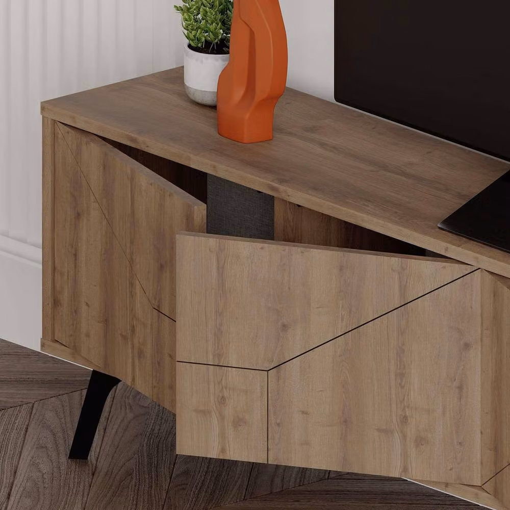 Decortie Dune Modern Geometric TV Unit Multimedia Centre in Brown, 2 Pack – 4