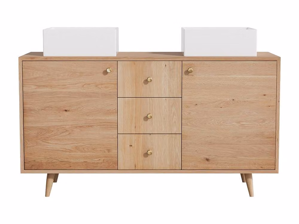 Vente-unique Solid Oak Bathroom Vanity Unit with Square Countertop Basin in Light Oak – 2