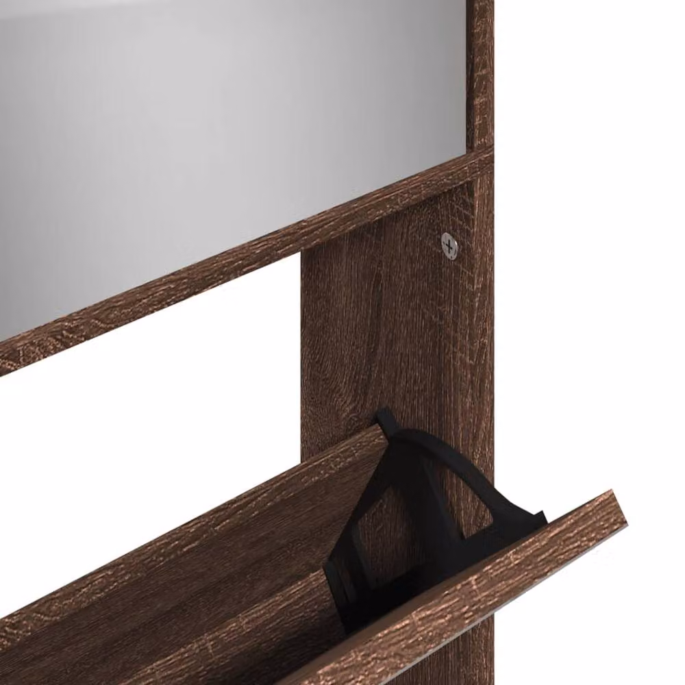 Berkfield Home Modern Shoe Cabinet with Mirror in Brown Oak, W/D/H: 63 x 17 x 134 cm – 3