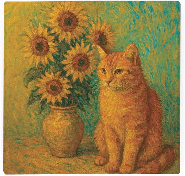 Purely Home Van Gogh Sunflowers Ginger Cat Large Square Glass Worktop Protector and Chopping Board in Orange and Multicolour
