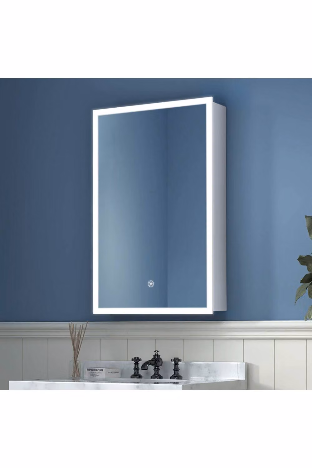 Living and Home Rectangular Wall Mount Mirror Cabinet with LED Lighting and Glass Doors in White – 2