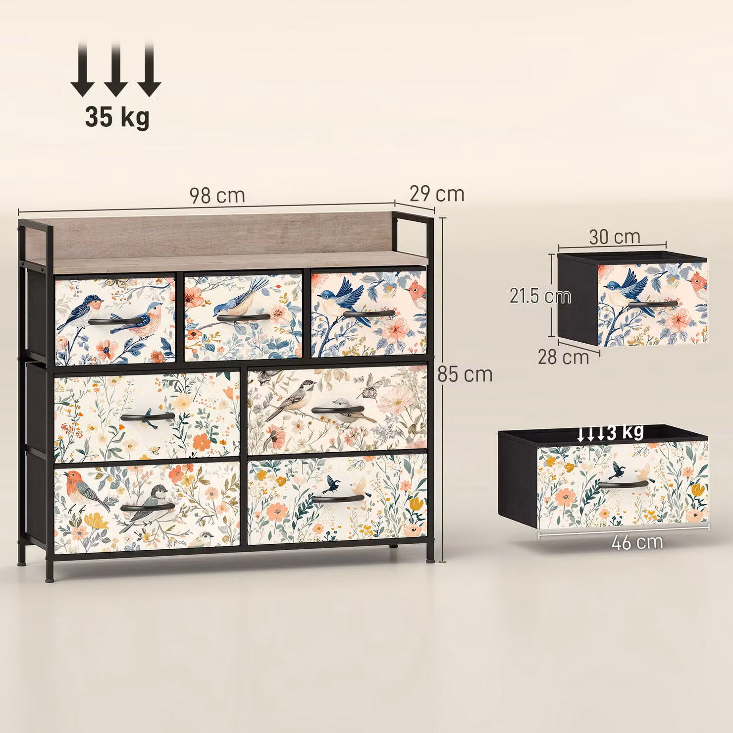 HOMCOM 7-Drawer White Modern Floral Chest of Drawers – 3
