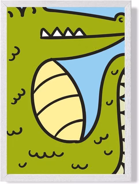 ARTZE Cute Cartoon Style Crocodile Framed Print, Bright Green and White, A4