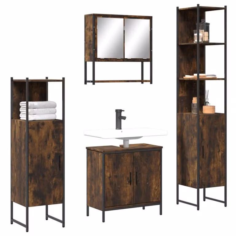 Berkfield Home 4 Piece Industrial Bathroom Furniture Set in Smoked Oak Brown