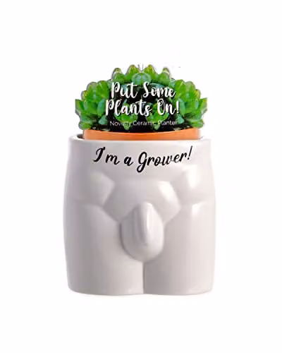 Boxer Gifts I'm A Grower Novelty Ceramic Tabletop Planter in White and Black, W/D/H: 12.0 x 11.0 x 11.0 cm