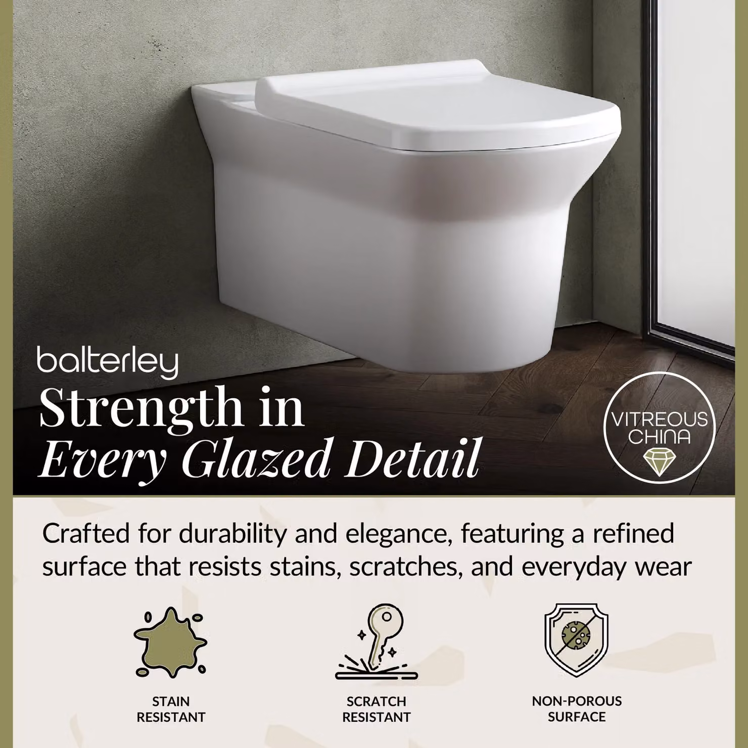 Balterley Spirit Square Wall Hung Ceramic Toilet Pan with Soft Close Seat, White, W: 40 cm, D: 52.5 cm, H: 40 cm – 2