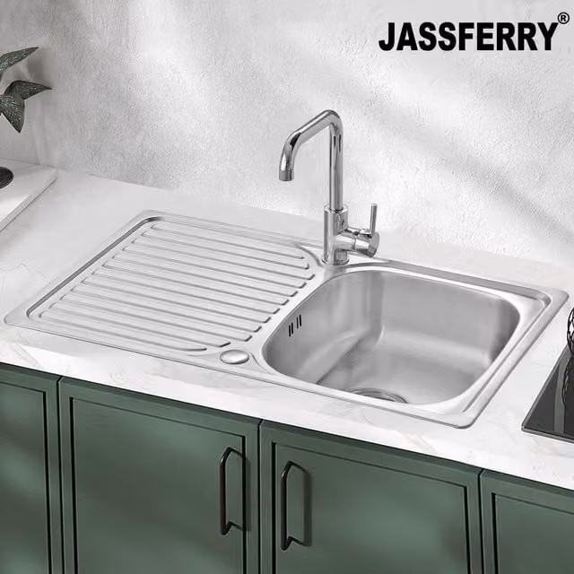 JASSFERRY Reversible Stainless Steel Inset Kitchen Sink in Silver, W: 80.0 cm, D: 48.0 cm, H: 16.0 cm