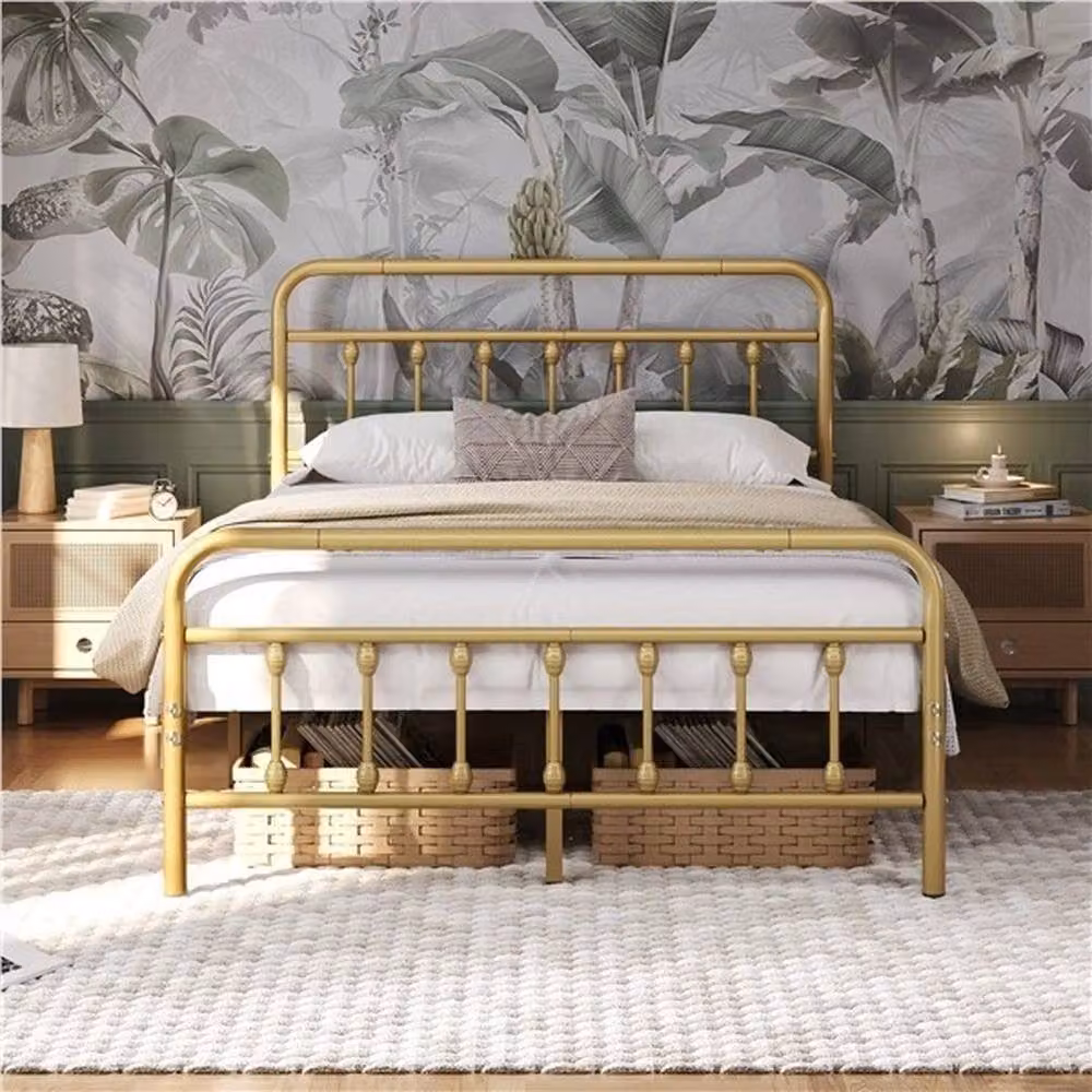 KORVIXA Double Vintage Metal Bed Frame in Gold, W/D/H: 140 x 190 x 104.5 cm – 2