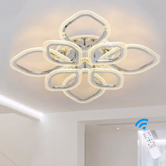 Garwarm 8-Head Modern Acrylic LED Ceiling Light Chandelier with Remote Control in Transparent and Chrome