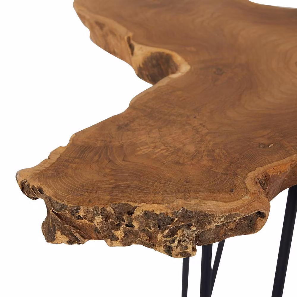 Wyld and Coco Nest of 2 Rustic Teak Tables with Black Hairpin Legs in Brown and Dark Teak – 3