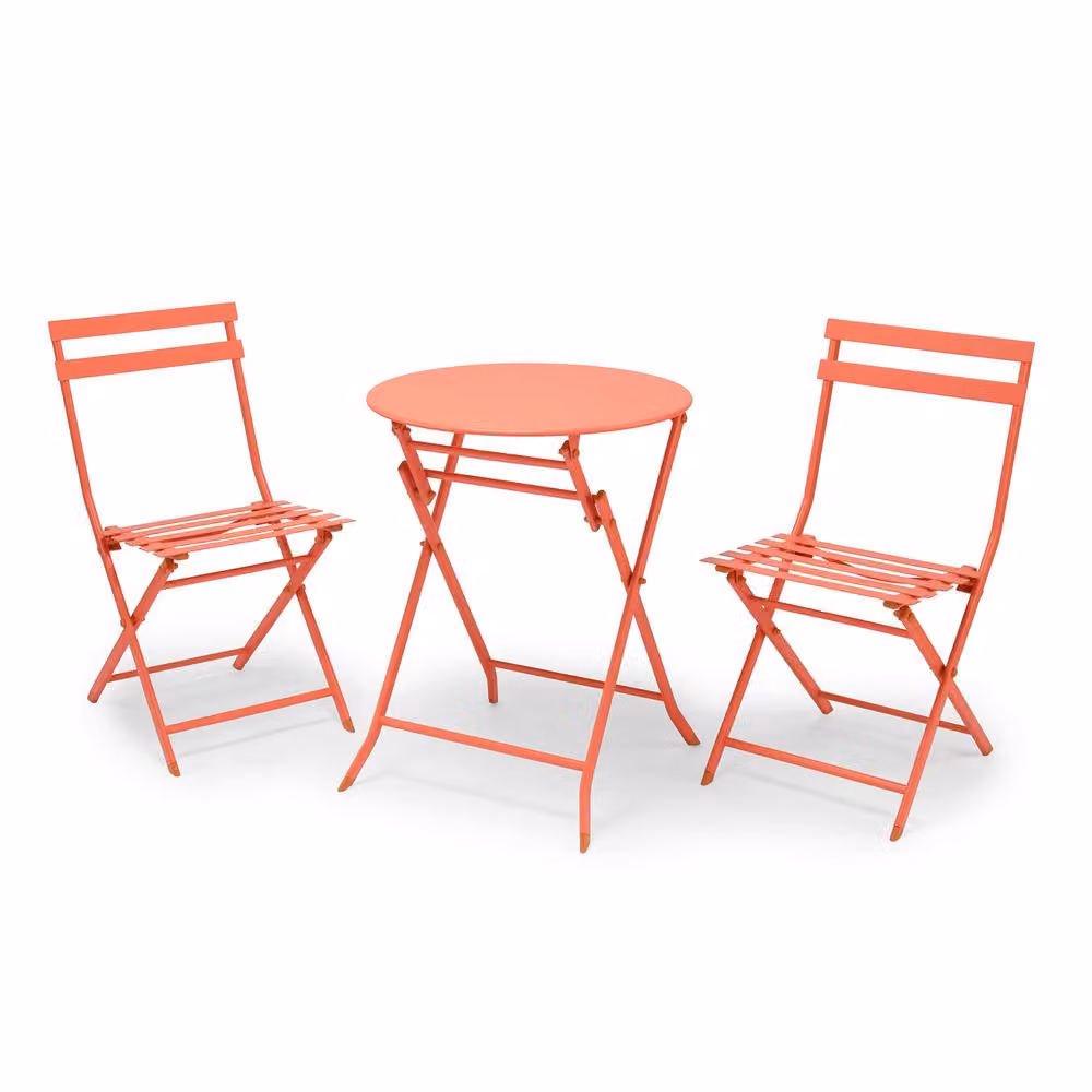 VonHaus 2 Person Folding Garden Bistro Table and Chairs Set in Coral – 2