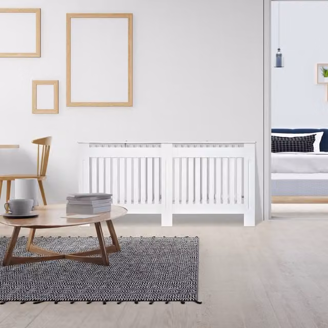HOMCOM White Vertical Slatted Radiator Cover in MDF