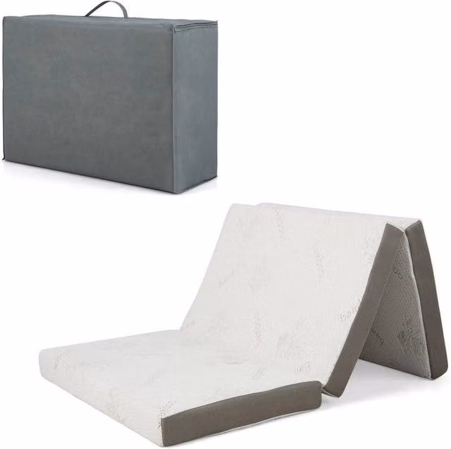 Kelvenix Single Gel-Infused Tri-fold Mattress in Grey, W/D/H: 90 x 190 x 10 cm