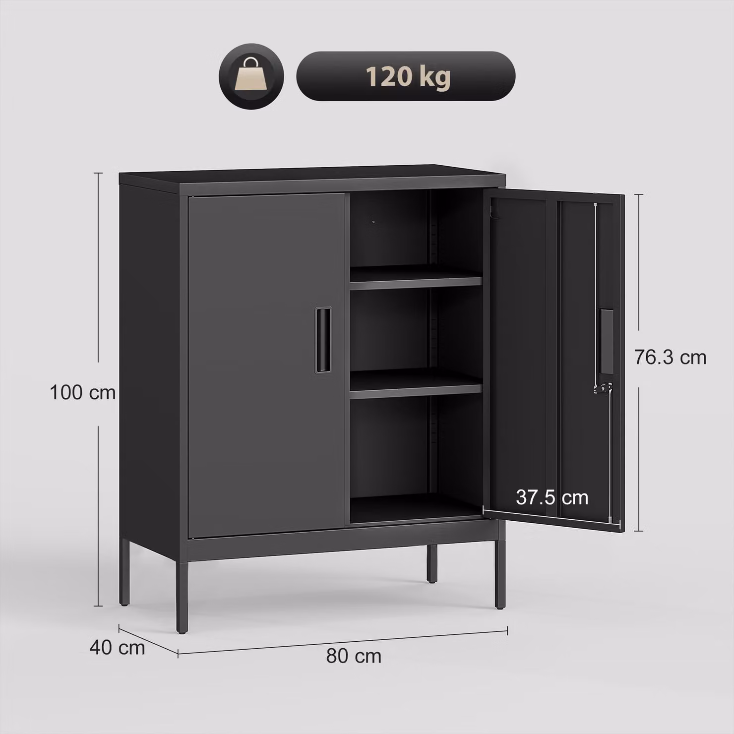 HOMCOM Black Metal Storage Cabinet with Lock and Adjustable Shelves – 3