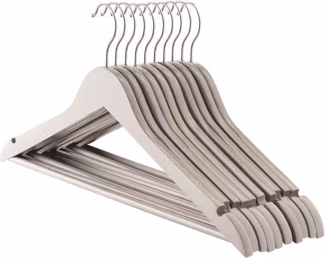 Harbour Housewares Grey Wooden Coat Hangers with Notches and Bar, Pack of 10