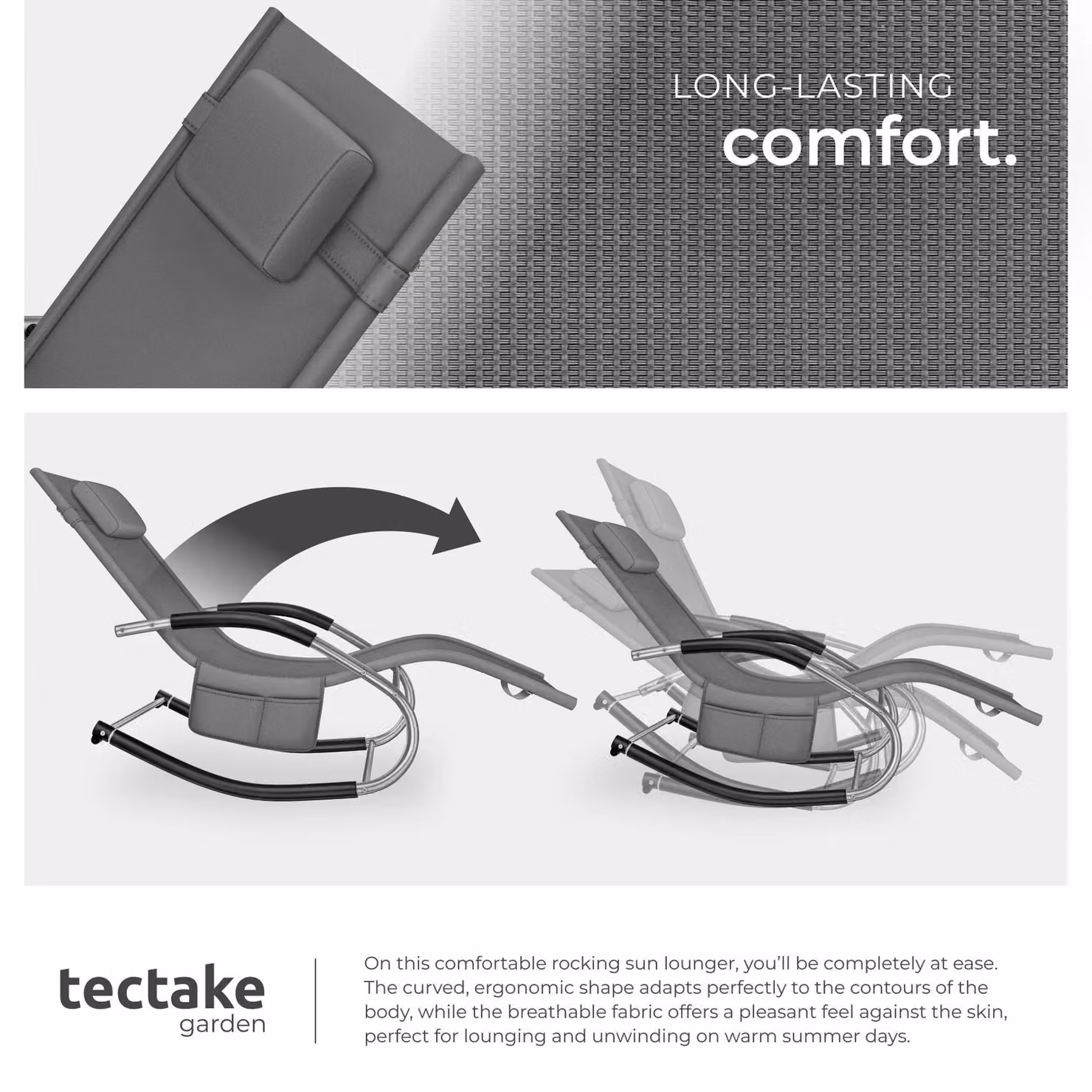 tectake Taya Sun Lounger in Grey with Textilene Fabric and Powder Coated Steel Frame – 4