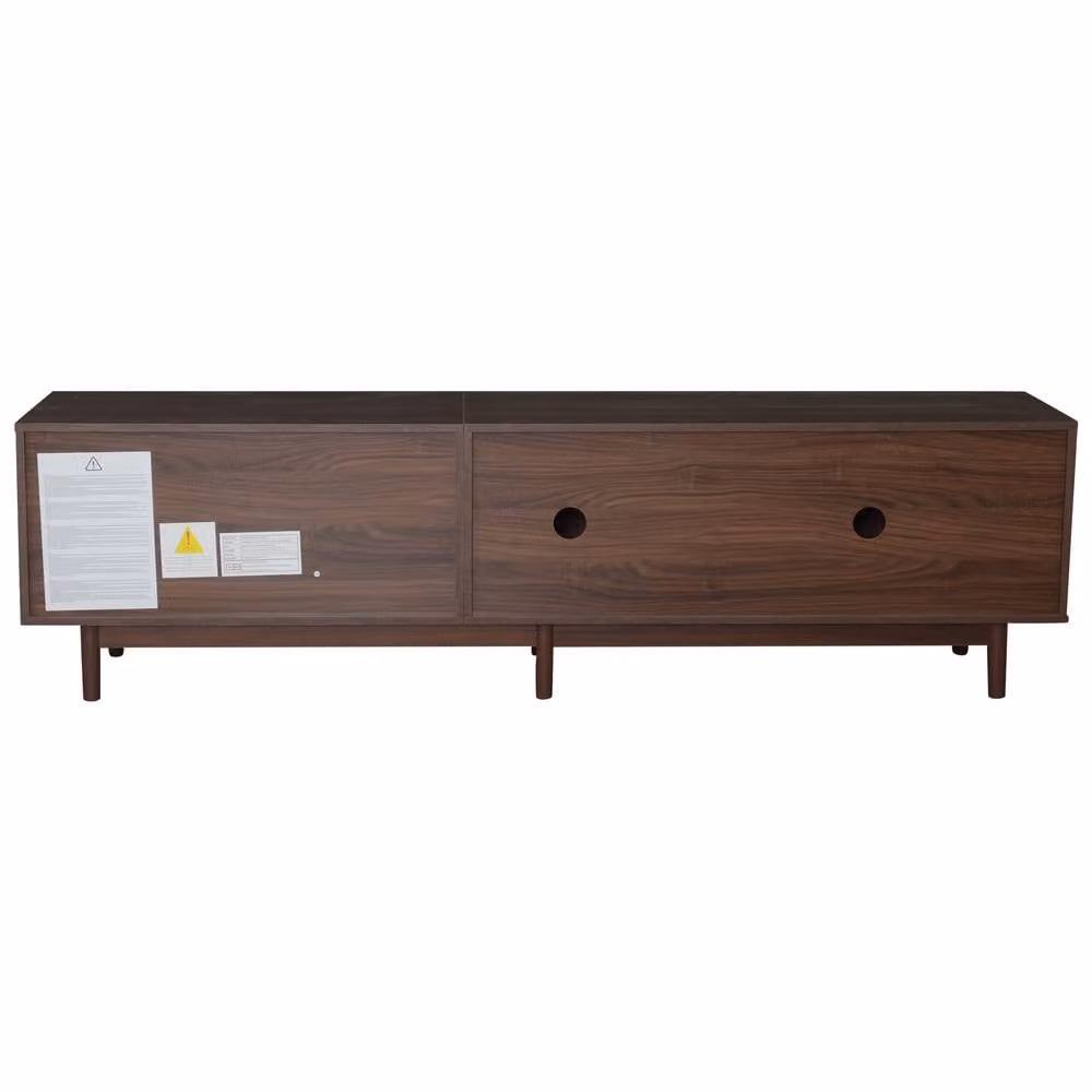 Matteo Modern Dark Brown Wood TV Cabinet with Rattan Sliding Doors and 2 Drawers, W: 190 cm, D: 40 cm, H: 52 cm – 6