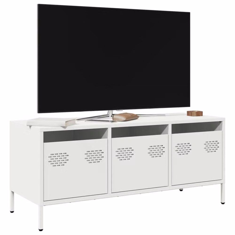 Berkfield Home White Industrial TV Cabinet in Matt Cold-rolled Steel, W: 101.5 cm, D: 39 cm, H: 43.5 cm – 2