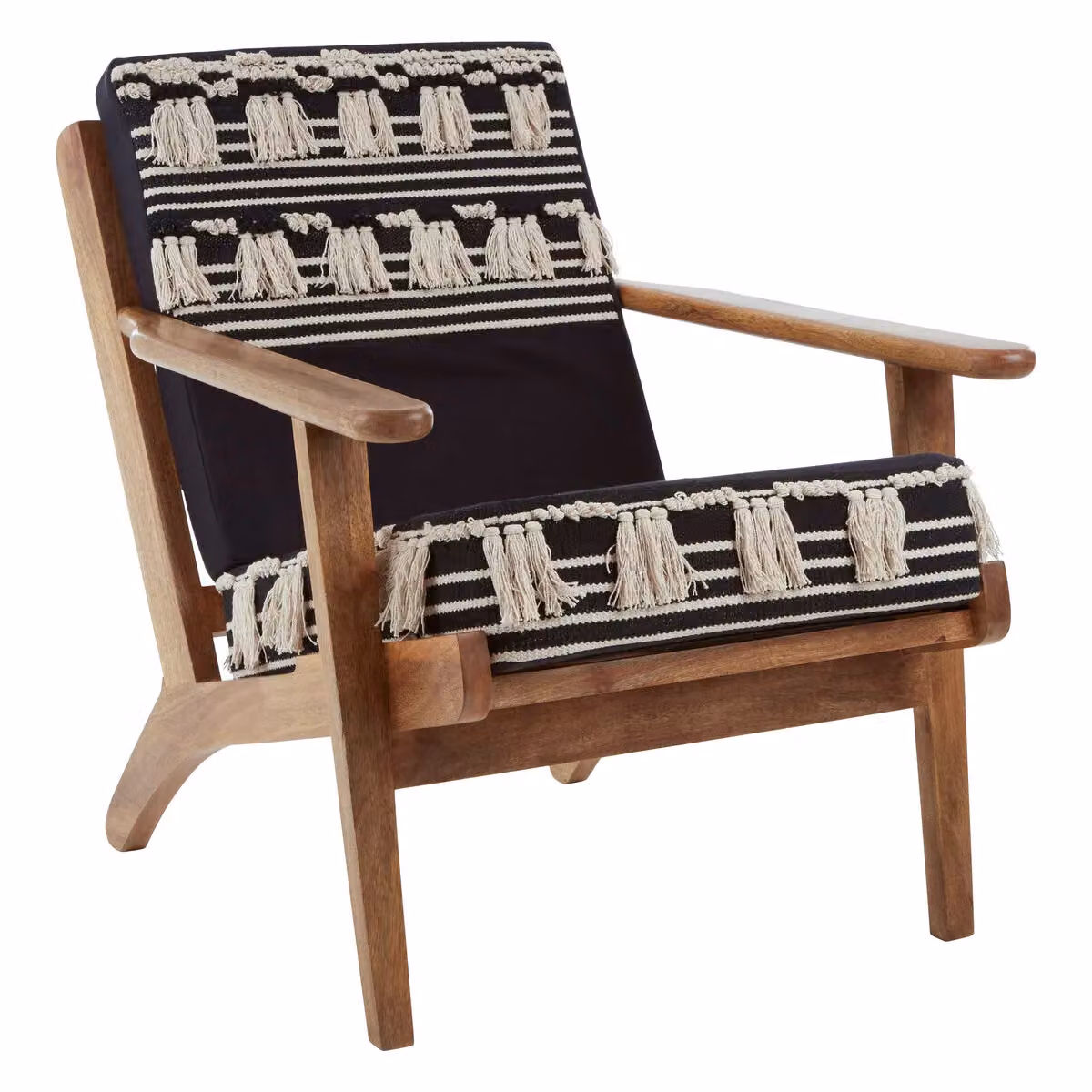 Fifty Five South Orsina Boho Lounge Chair with Mango Wood Frame and Black and White Striped Fabric – 5