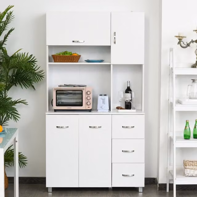 HOMCOM Modern Freestanding Kitchen Storage Unit with Cupboard and Drawers in White