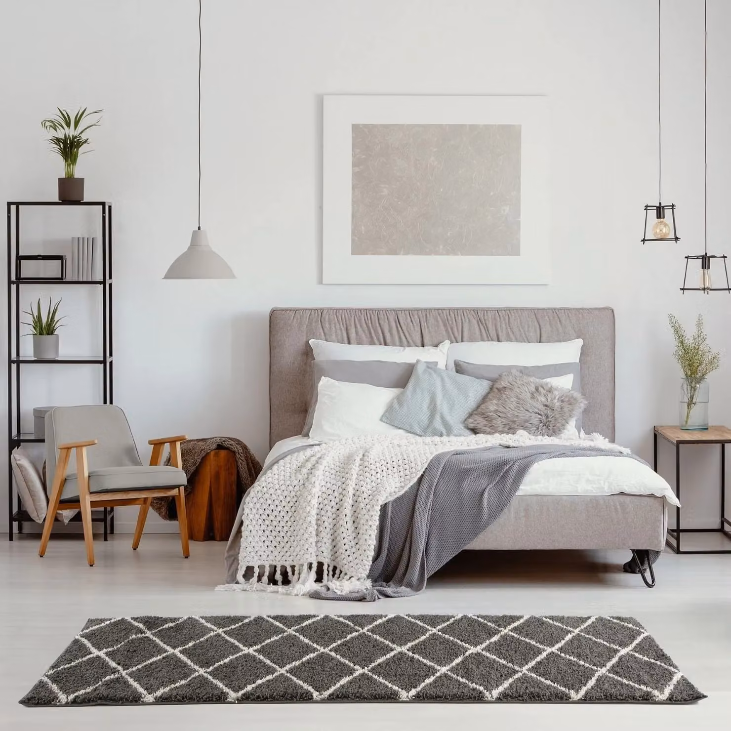 THE RUGS Moroccan Soft High Pile Shaggy Diamond Rug, Dark Grey, W: 80 cm, L: 150 cm – 7