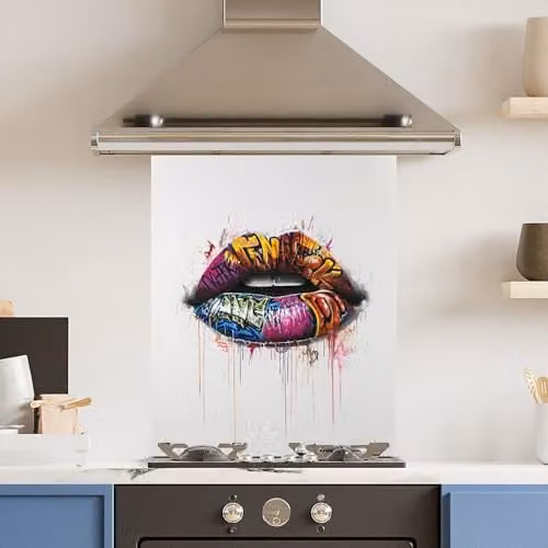 Choose Your Print Colourful Lips Toughened 6mm Glass Kitchen Splashback, W: 60 cm, H: 75 cm – 1