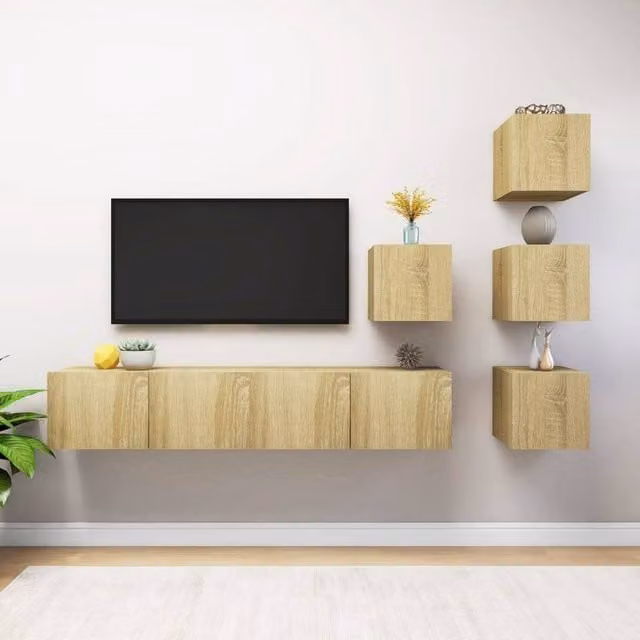 Berkfield Home 6 Piece Modern Sonoma Oak TV Cabinet Set in Brown