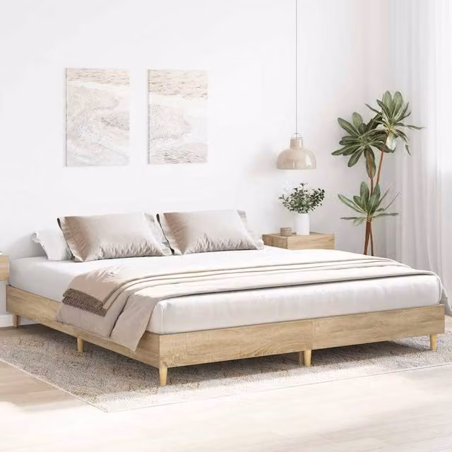 Berkfield Home Durable Bed Frame in Sonoma Oak Brown, W/D/H: 160 x 203 x 25 cm