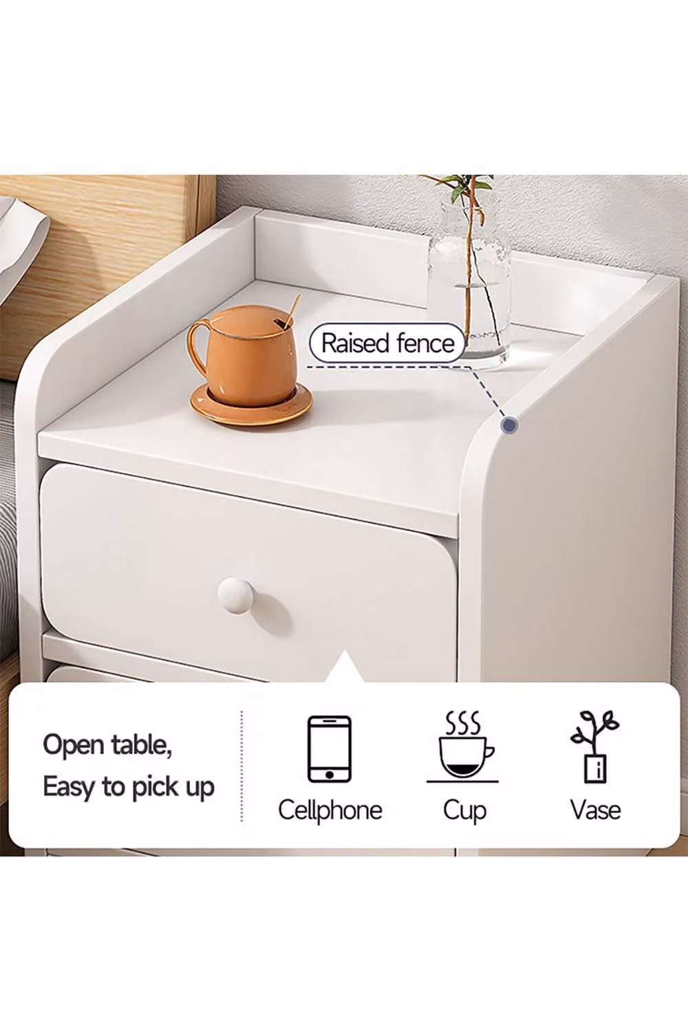 Living and Home Modern 3-Drawer Bedside Table in White – 3