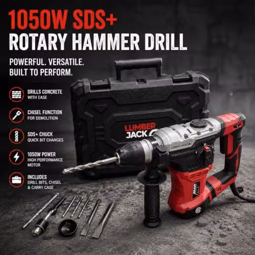Lumberjack 1050W SDS Rotary Hammer Drill in Red with Accessories – 2