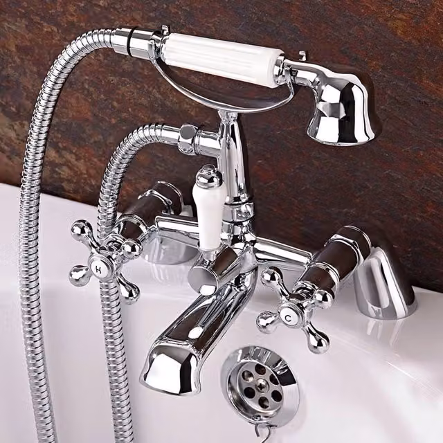 NESTLUNE Brass Bathroom Mixer Tap Bath Filler in Silver, W/D/H: 100 x 5.2 x 5.2 cm